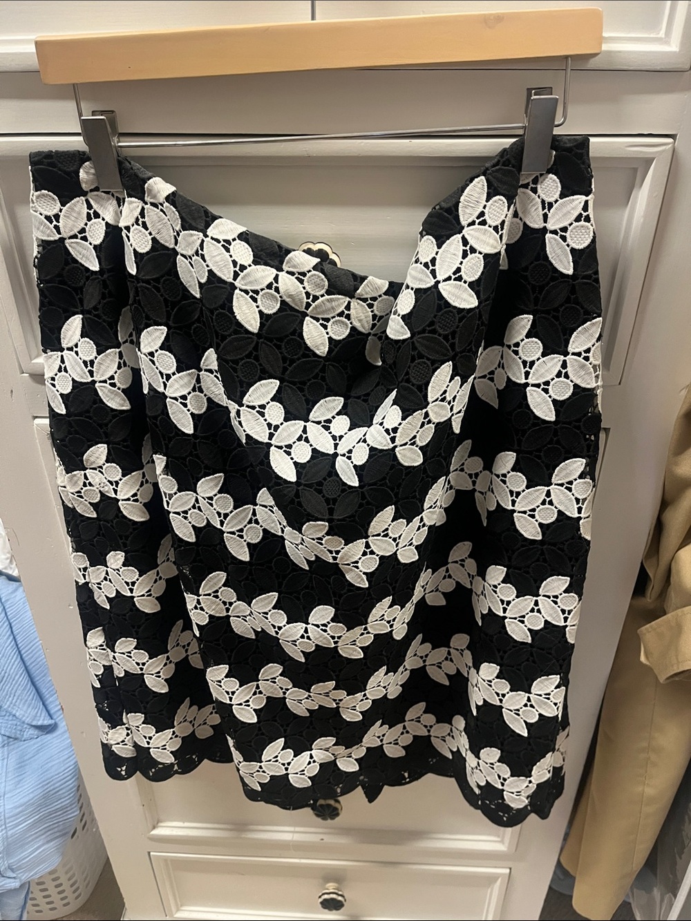 Talbots Black Skirt with White Floral Eyelet Lace